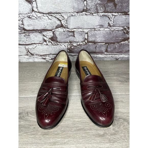 Stamati Mastroianni Burgundy Leather Wingtip Tassel Loafers Men’s Sz 8M US/41EU - Picture 2 of 16